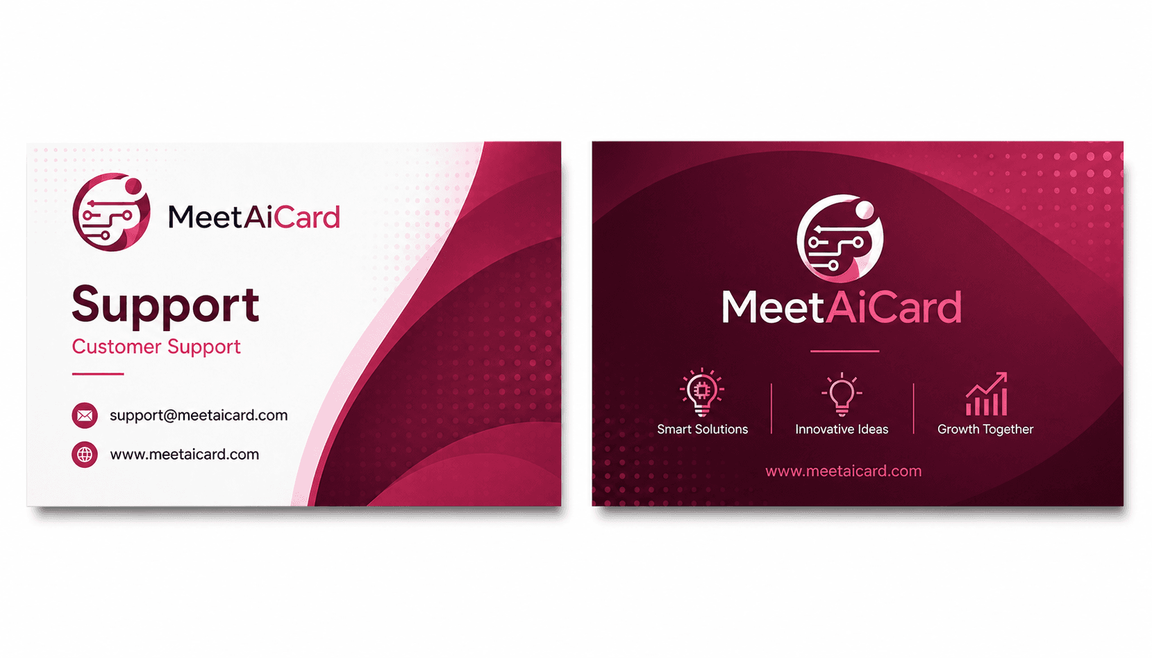 قالب بطاقة عمل AI: Burgundy AI Tech Business Card Template (Minimalist · Technology · Double-sided · Wood · Light · Company · Horizontal) — meetaicard